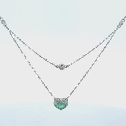 Heart Natural Emerald & Diamond Double Layer Necklace
