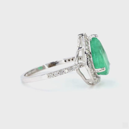 Pear Cut Emerald Diamond Ring