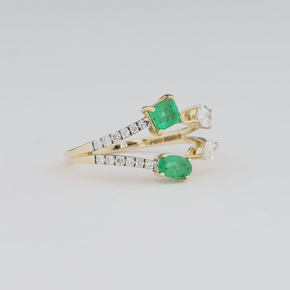 Emerald Diamond Bypass Cuff Ring