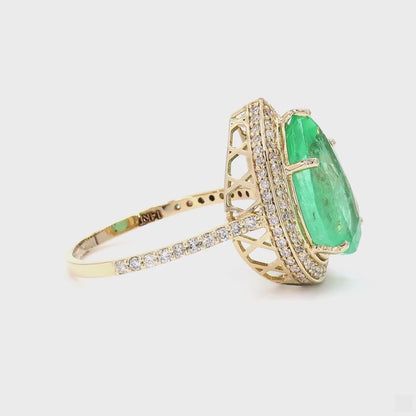 Pear Shape Natural Emerald Diamond Halo Ring