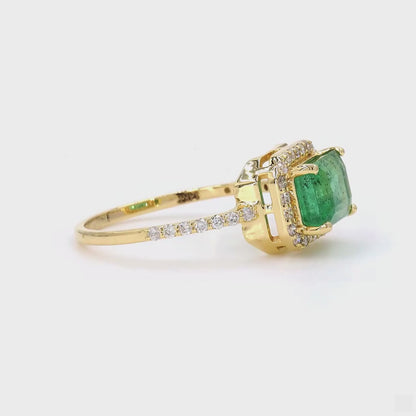 Emerald Cut Emerald Halo Ring