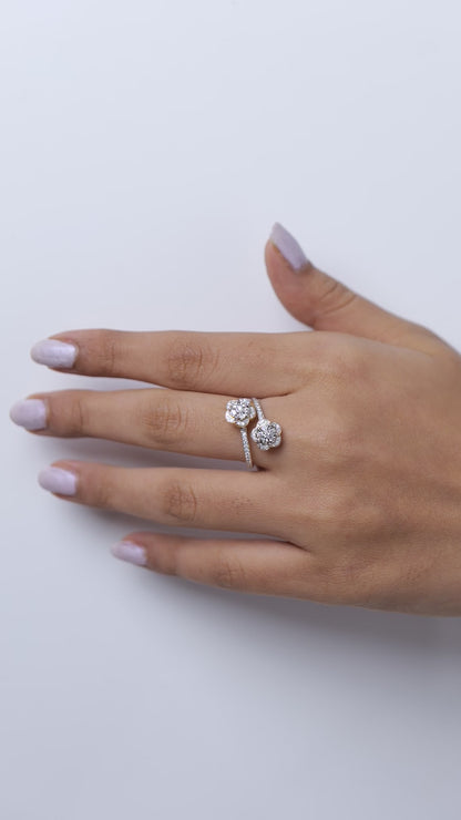 Double Floral Bypass Natural Diamond Ring