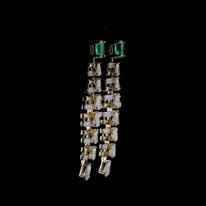 Emerald Pear Drop Diamond Earrings