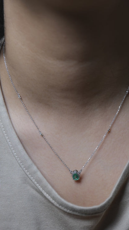 Pear Emerald Diamond Pendant Necklace