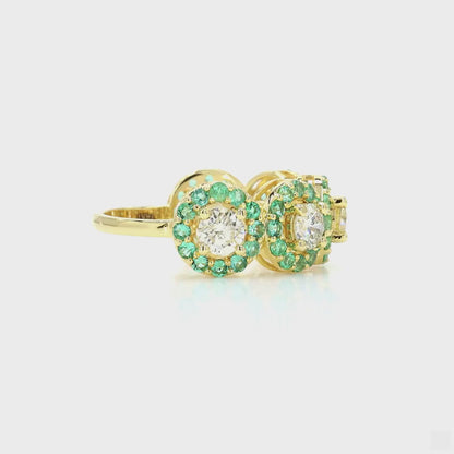 Circle Emeralds Diamond Halo Band Ring