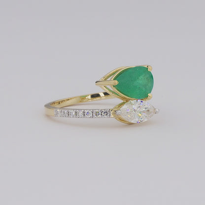 Pear Emerald Diamond Ring