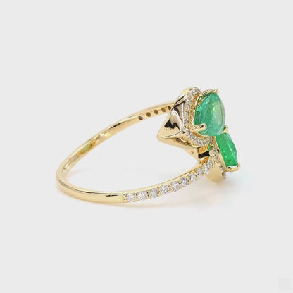 Double Pear Emerald Diamond Bypass Ring