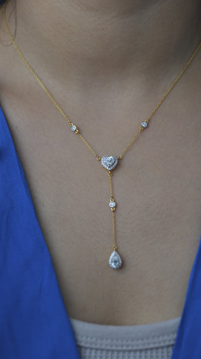 Heart Pear Diamond Drop Lariat Necklace