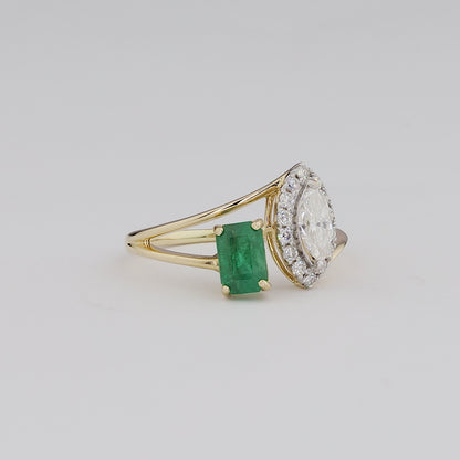 Emerald Diamond Marquese Bypass Ring