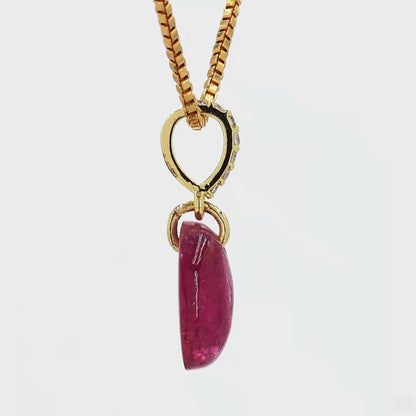 Oval Pink Tourmaline Diamond Pendant Necklace
