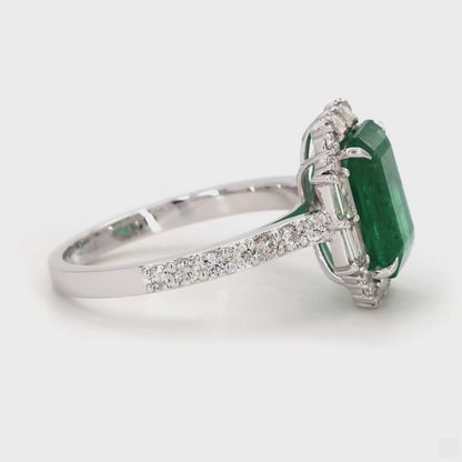 Emerald Baguette Halo Diamond Ring