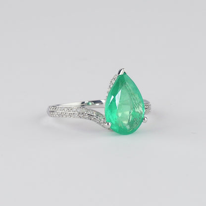 Pear Emerald Diamond Ring