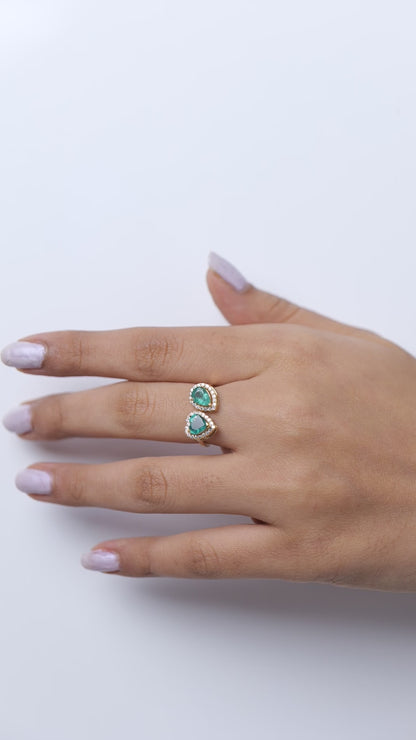 Heart and Pear Emerald Diamond Ring