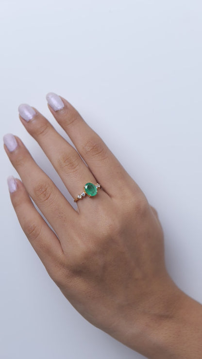 Natural Oval Emerald & Diamond Promise Ring