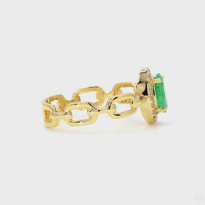 Natural Oval Emerald Diamond Chain Link Ring