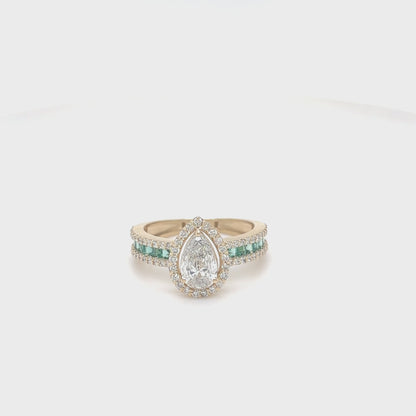 Pear Halo Natural Diamond Solitaire Ring