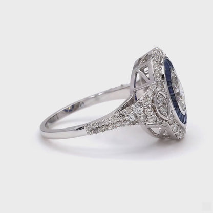 Natural Oval Diamond & Blue Sapphire Ring