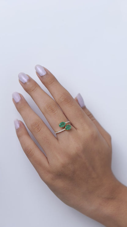 Natural Emeralds & Diamond Bypass Ring