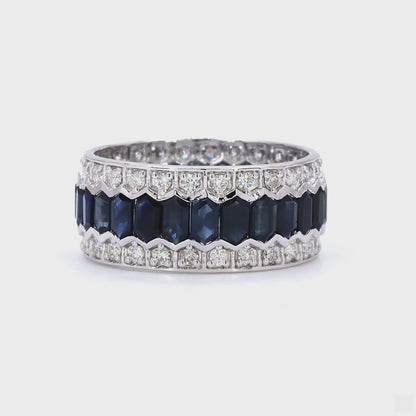 Natural Blue Sapphire & Diamond Band Ring