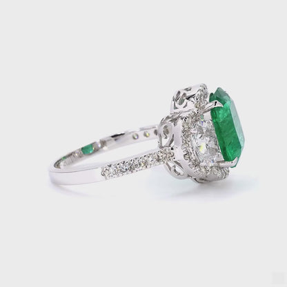 Cushion Cut Emerald Diamond Ring