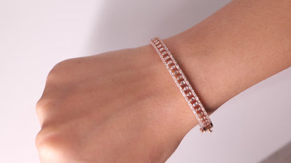 Baguette and Round Natural Diamond Openwork Hinged Cuff Bracelet
