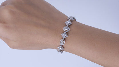 Geometric Diamond Cluster Halo Bracelet