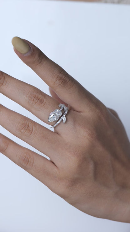 Pear Natural Diamond Leaf Ring - Nature-Inspired Statement