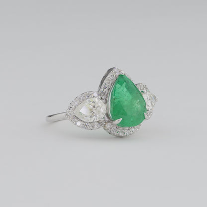 Emerald Diamond Three Stone Ring