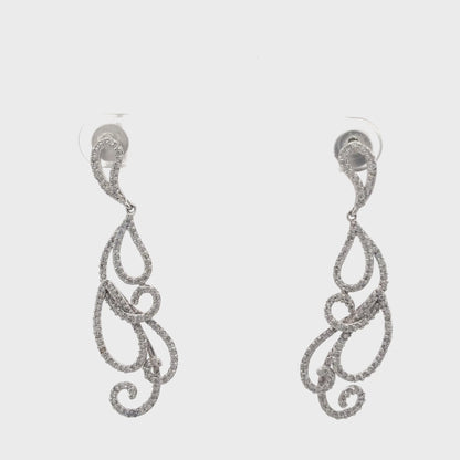 Natural Diamond Scroll Dangle Earrings
