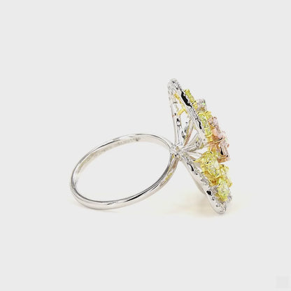 Floral Cluster Yellow and Pink Natural Diamond Ring
