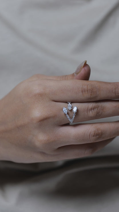 Three Natural Diamond Bypass Ring