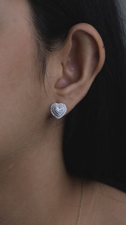 Heart Diamond Halo Stud Earrings