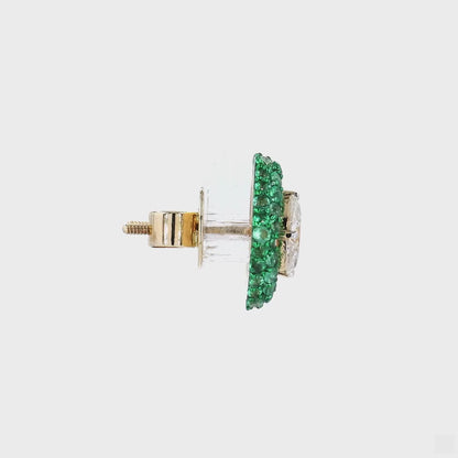 Marquise Natural Emerald & Diamond Stud Earrings