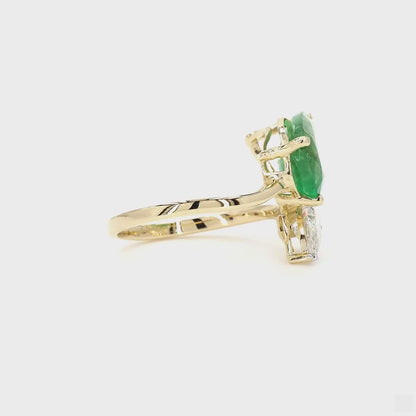 Pear Emerald & Diamond Bypass Ring
