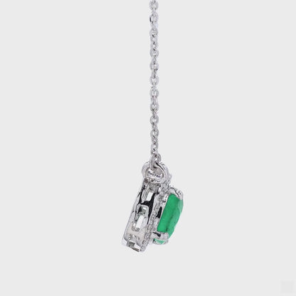 Oval Emerald Diamond Halo Necklace
