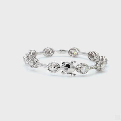 Oval Natural Diamond Station Cuff Bracelet