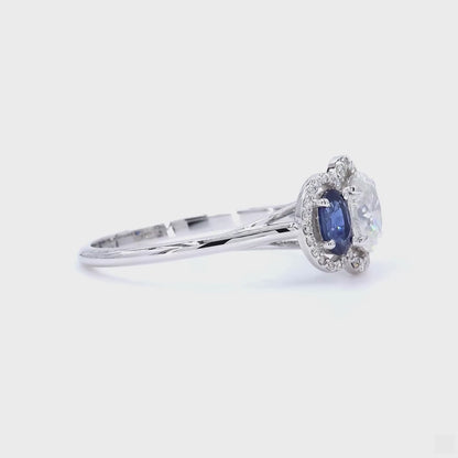 Three Stone Natural Oval Sapphire & Diamond Ring