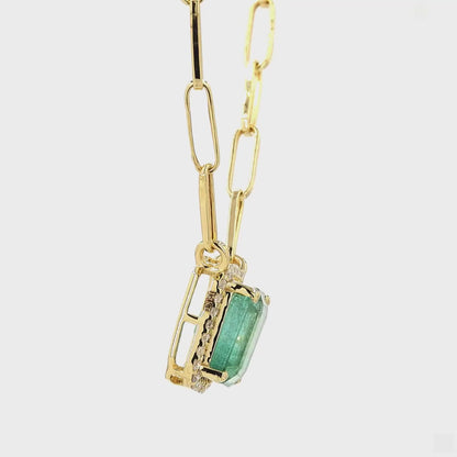 Emerald Halo Diamond Pendant Necklace