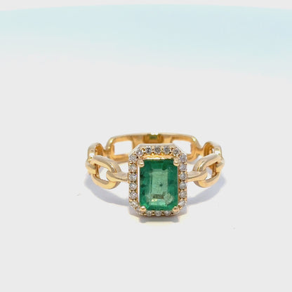 Natural Emerald Diamond Chain Link Ring