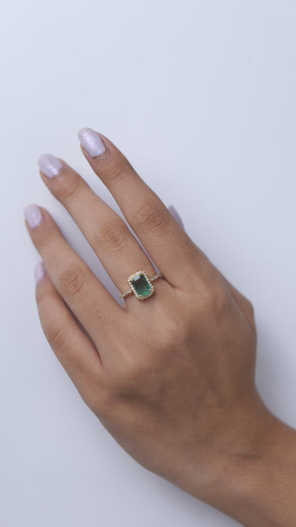 Emerald Cut Emerald Halo Ring
