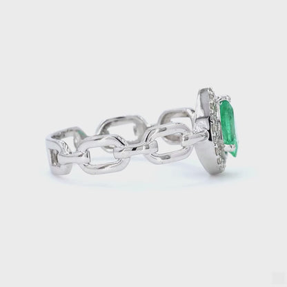 Pear Emerald Halo Chain Link Ring