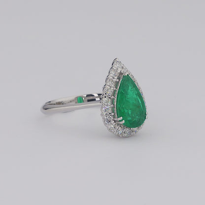 Pear Emerald Halo Diamond Ring