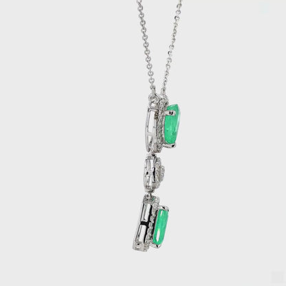 Natural Emerald Drop Halo Diamond Necklace