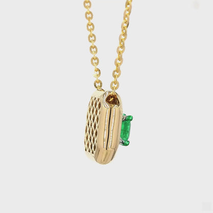Natural Emerald Halo Geometric Diamond Necklace