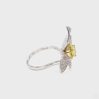 Floral Natural Yellow Diamond Open Band Halo Ring
