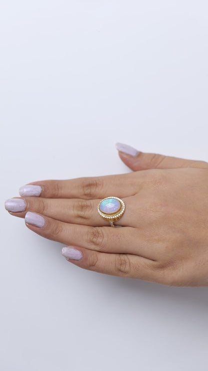 Natural Oval Opal Diamond Halo Ring