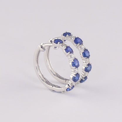 Blue Sapphire Diamond Huggie Earrings