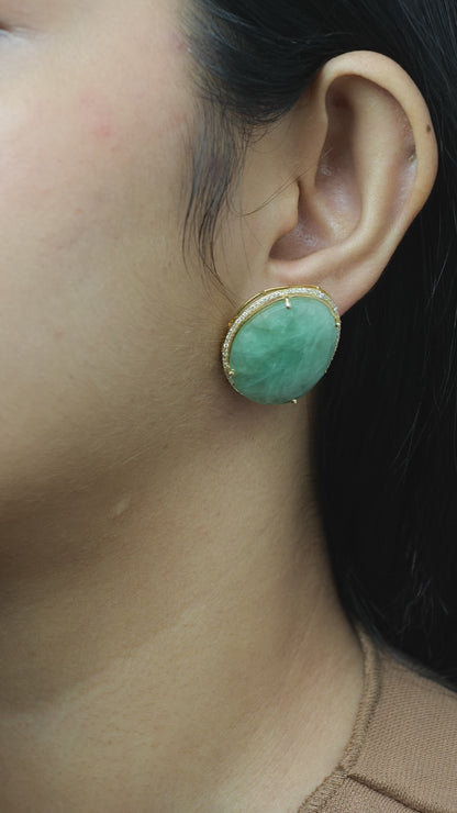 Oval Natural Emerald & Natural Diamond Halo Earrings