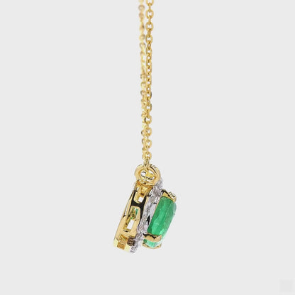 Oval Emerald Diamond Halo Necklace