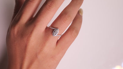 Marquise Halo Natural Diamond Bypass Ring